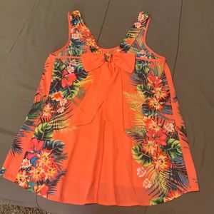 Tropical bright blouse tank with bow on back